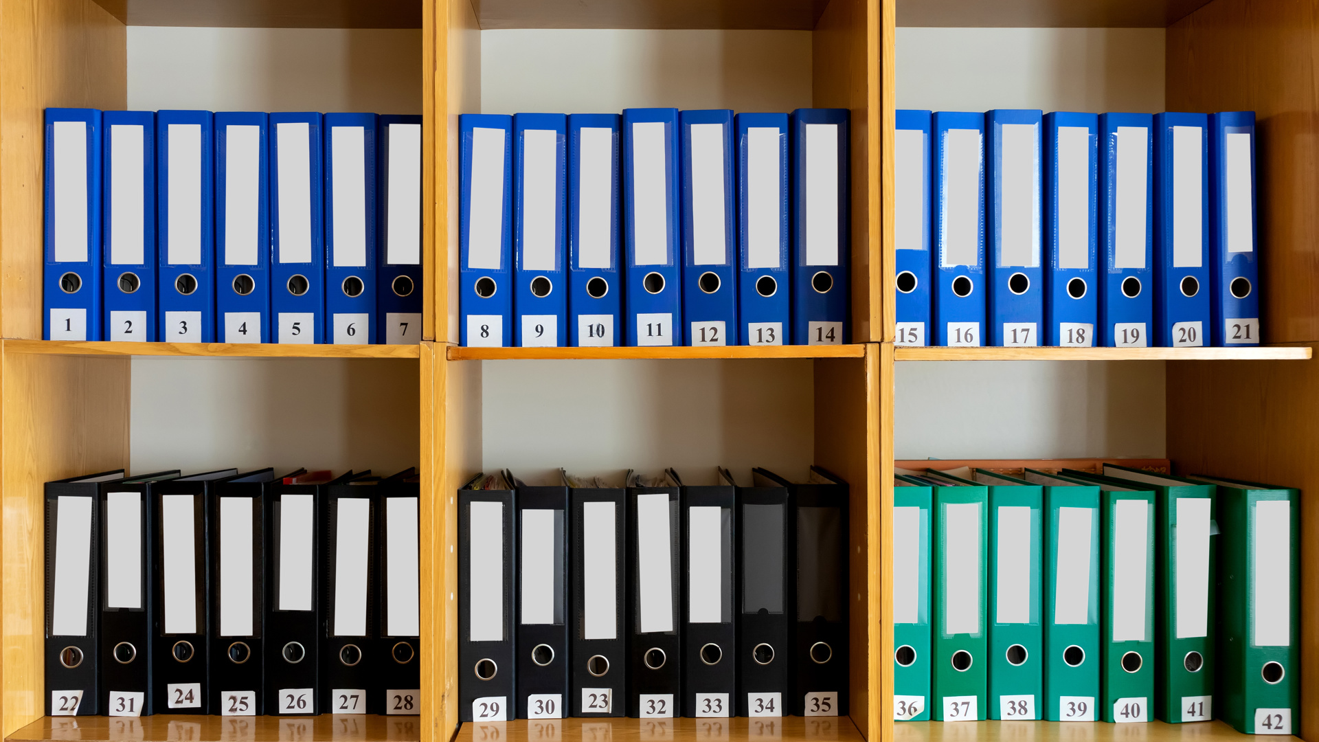 A shelf of ring binders, an organisation written down